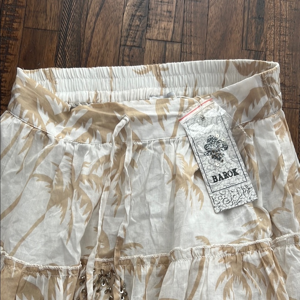 Barok Bohemian Palm Print Tiered Maxi Skirt NWT S/M Coastal Resort 100% Cotton - Picture 6 of 15